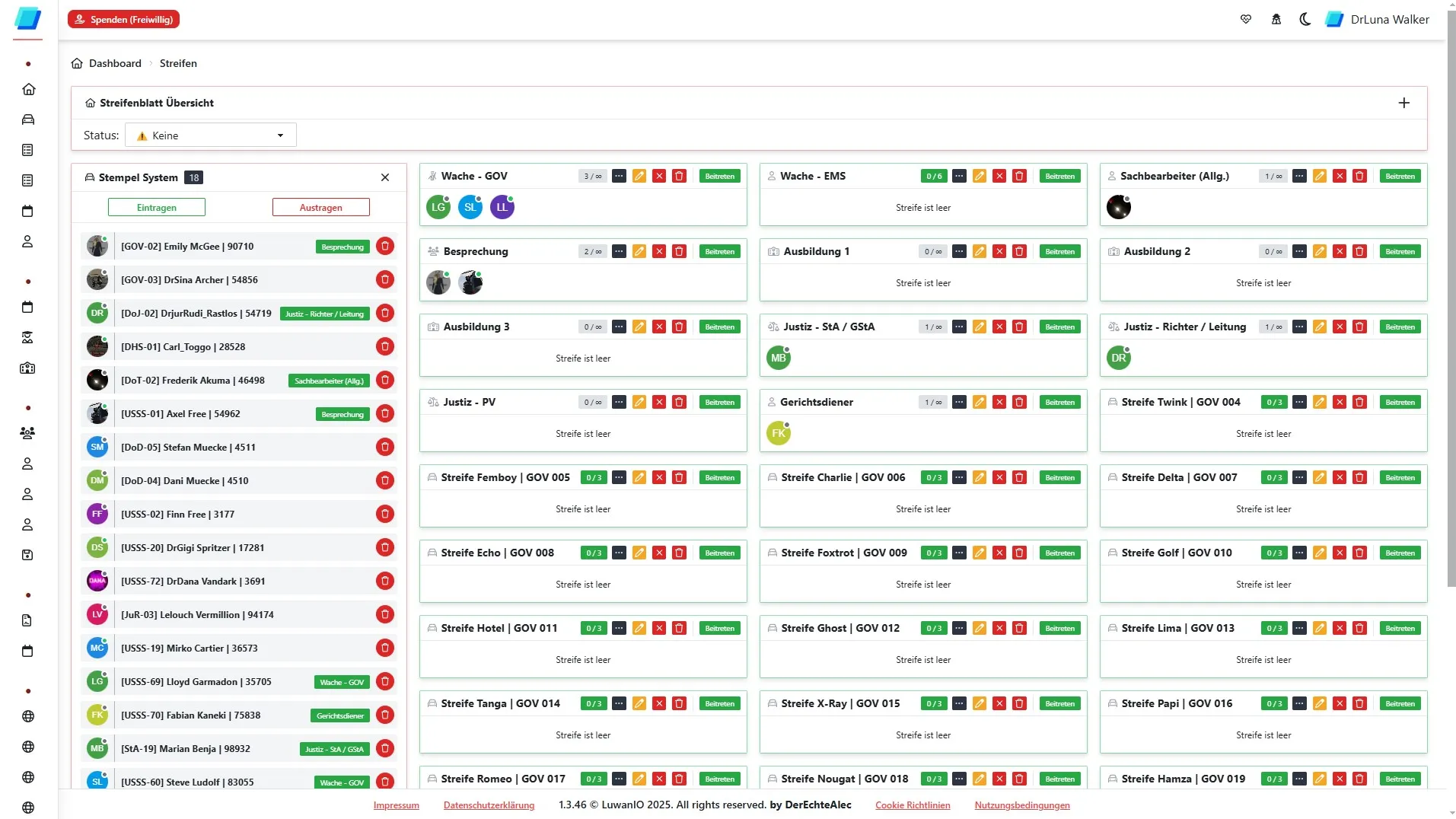DienstblattNET Dashboard Vorschau - Dunkles Theme